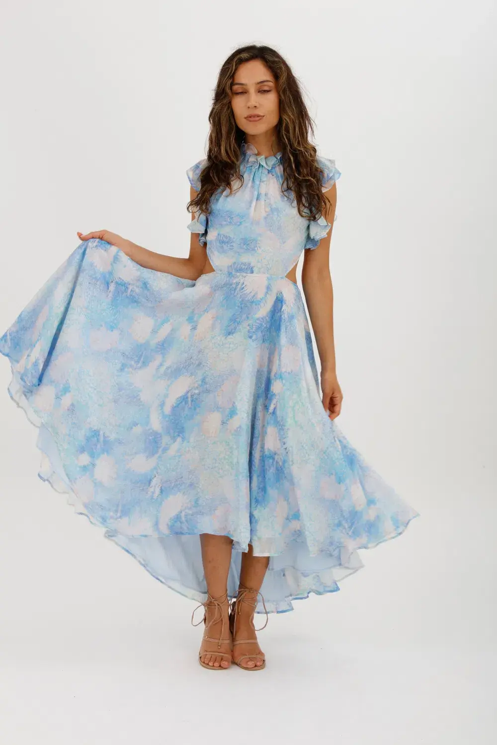 Leo Lin Oceana Open-back Gathered Printed Silk-chiffon Midi Dress In Blue Size AU 10 - Image 2