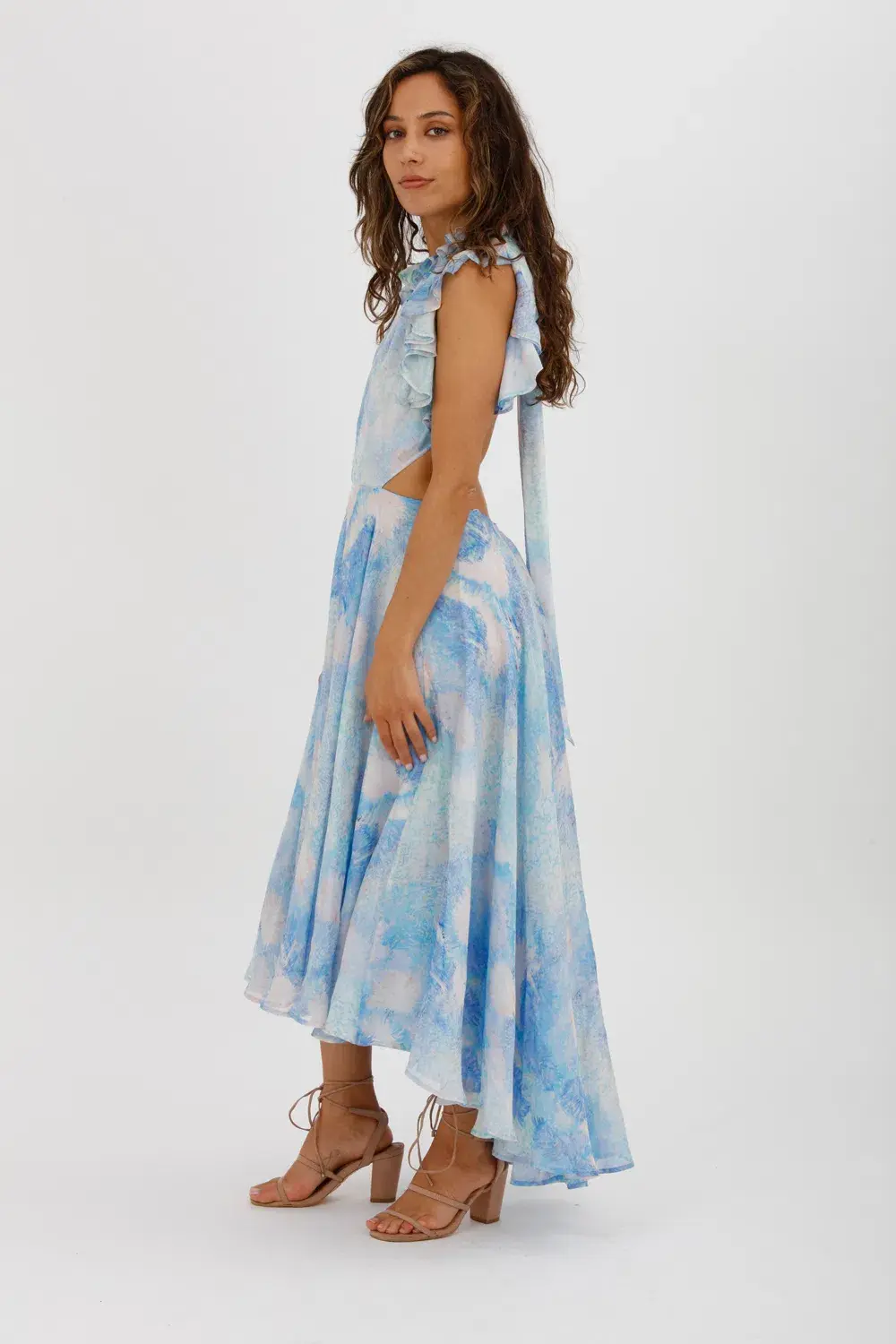 Leo Lin Oceana Open-back Gathered Printed Silk-chiffon Midi Dress In Blue Size AU 10 - Image 6