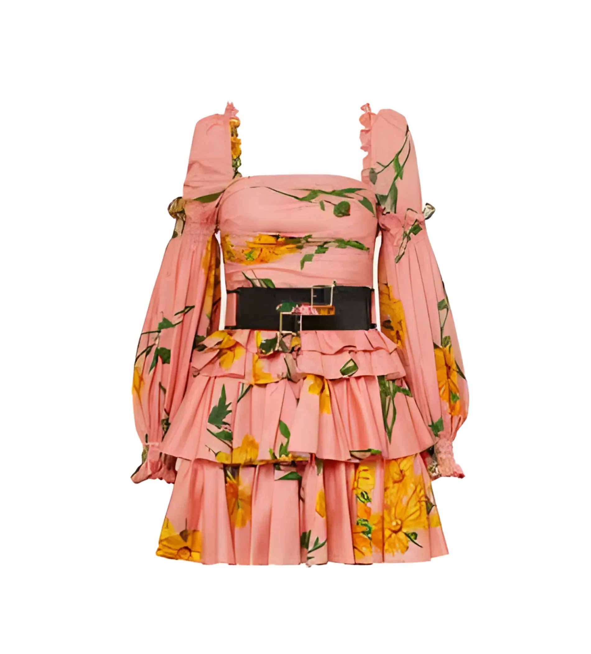 Leo Lin Marguerite Rose Long Sleeve Mini Dress Rose Print Size AU 8 - Image 3
