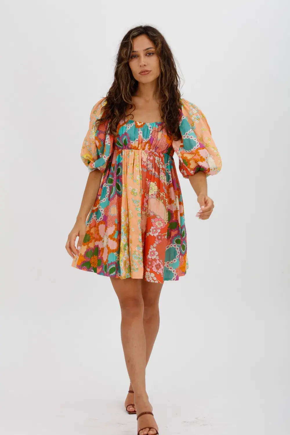 Zimmermann Lola Gathered Floral-print Linen Mini Dress Orange Size 0 / AU 8 - Image 3