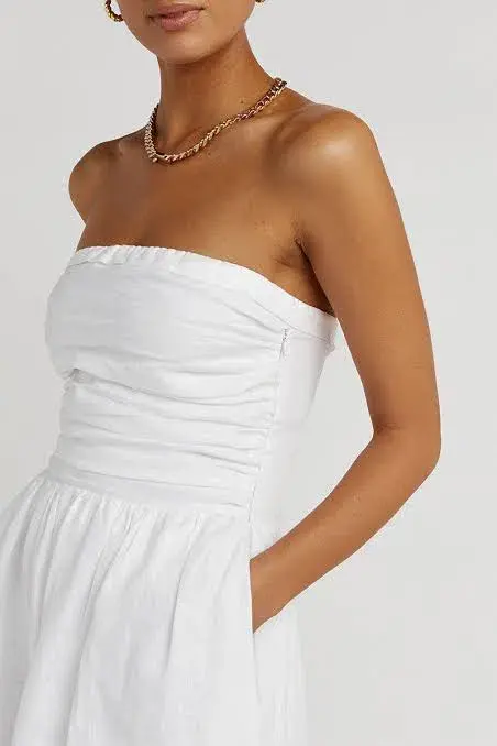 Dissh Lexi White Linen Midi Dress White Size AU 10 - Image 3