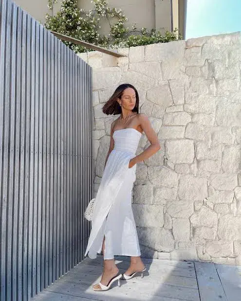 Dissh Lexi White Linen Midi Dress White Size AU 10 for rent on The Volte - main image