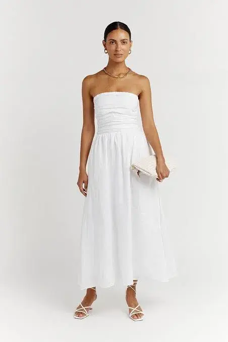 Dissh Lexi White Linen Midi Dress White Size AU 10 - Image 1