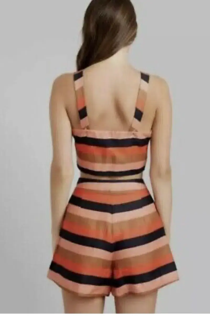 Kookai Fiesta Stripes Linen Cropped Top And Shorts Orange Size 38/ AU 10 - Image 2