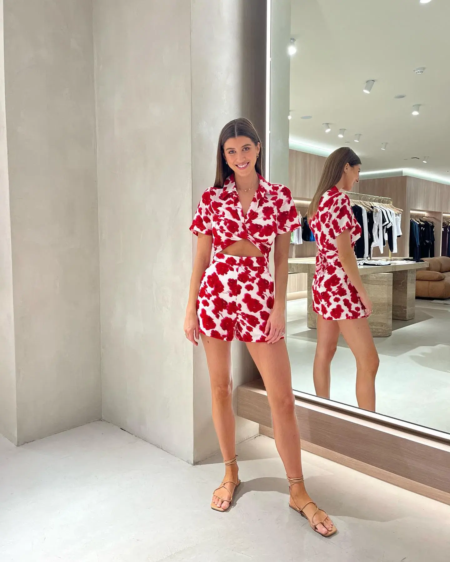 Kookai Bonita Crop And Short Set Red Size AU 8 - Image 1