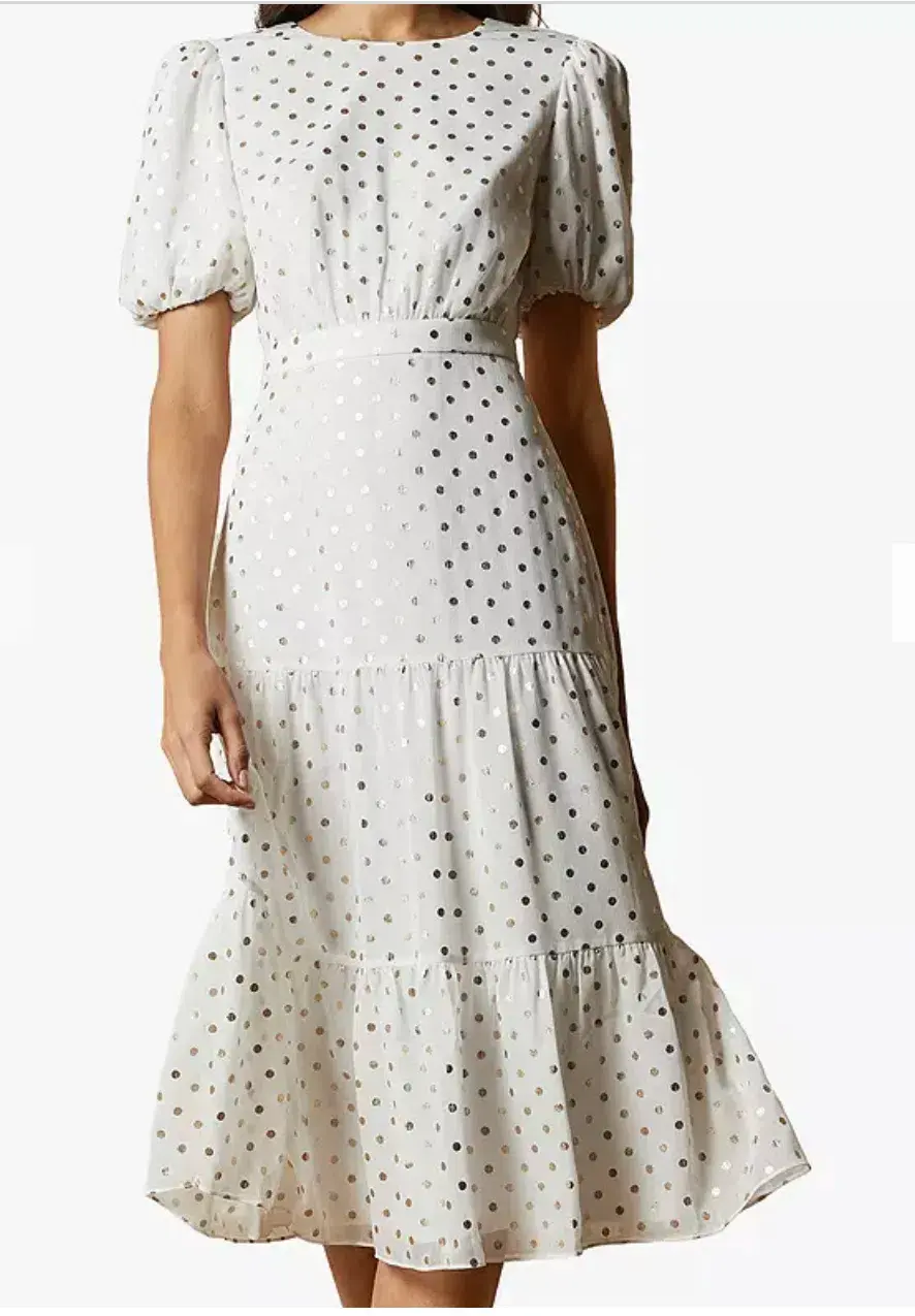  Ted Baker Mariani Spot MIDI Dress Ivory In Size 2/AU 10 - Image 1