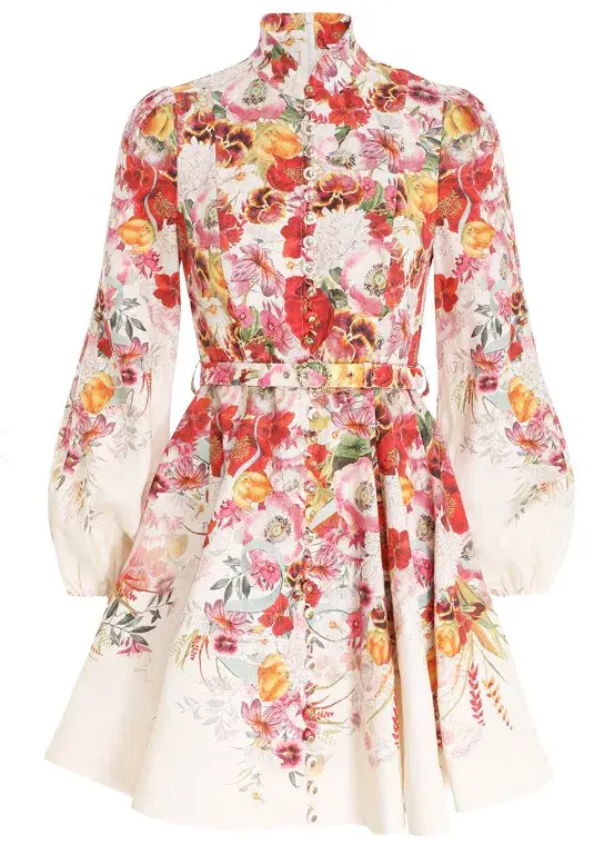Zimmermann The Wonderland Buttoned Mini in Elka Poppy Ivory Border Size 0 / Au 8  - Image 2