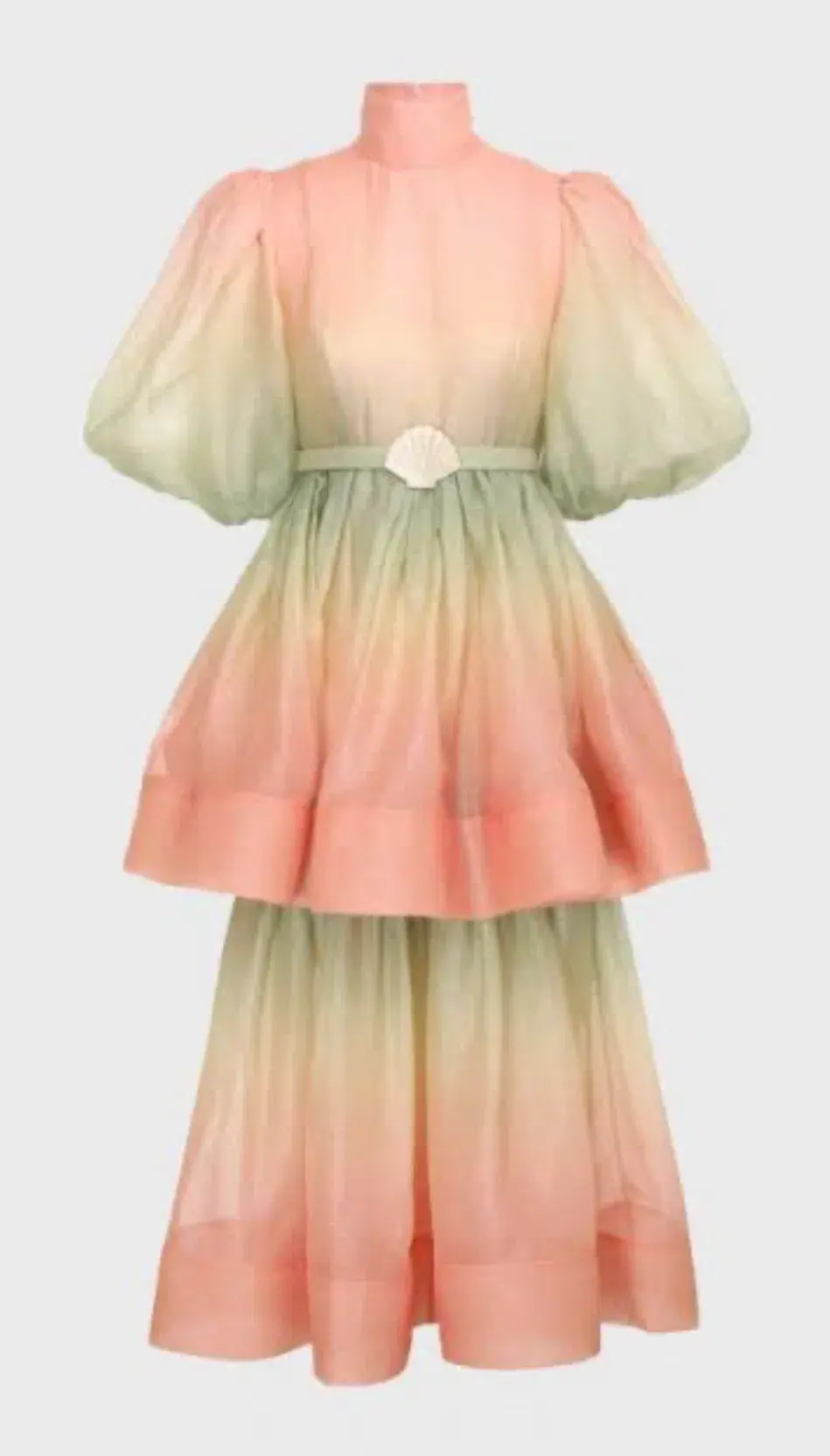 Zimmermann Postcard Puff Sleeve Midi Dress Ombre Watermelon Size 0P /Au 6 for rent on The Volte - main image
