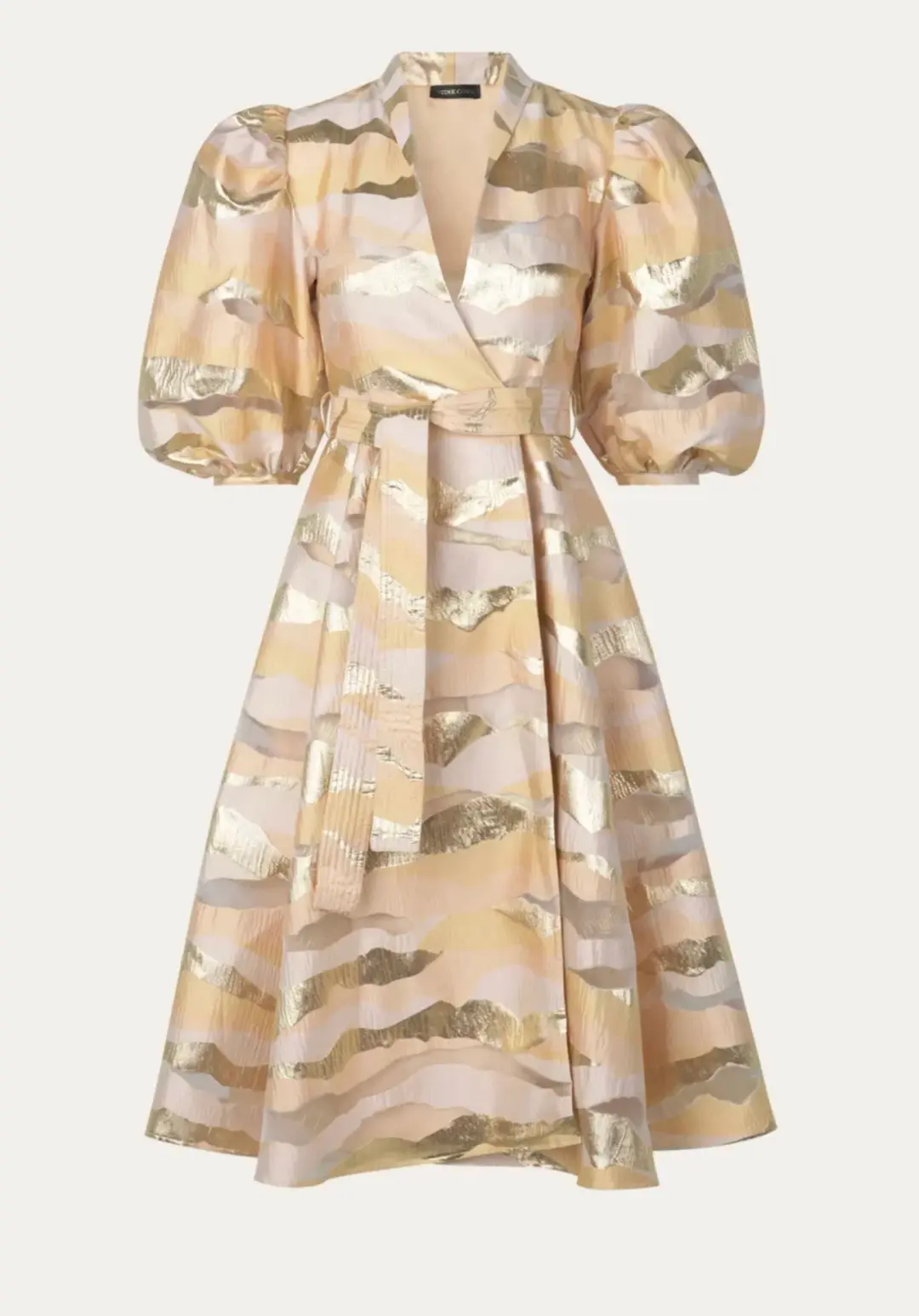 Stine Goya Belinda Gold Horizon Puff Sleeve Midi Dress Gold Size XS/AU 4 for rent on The Volte - main image