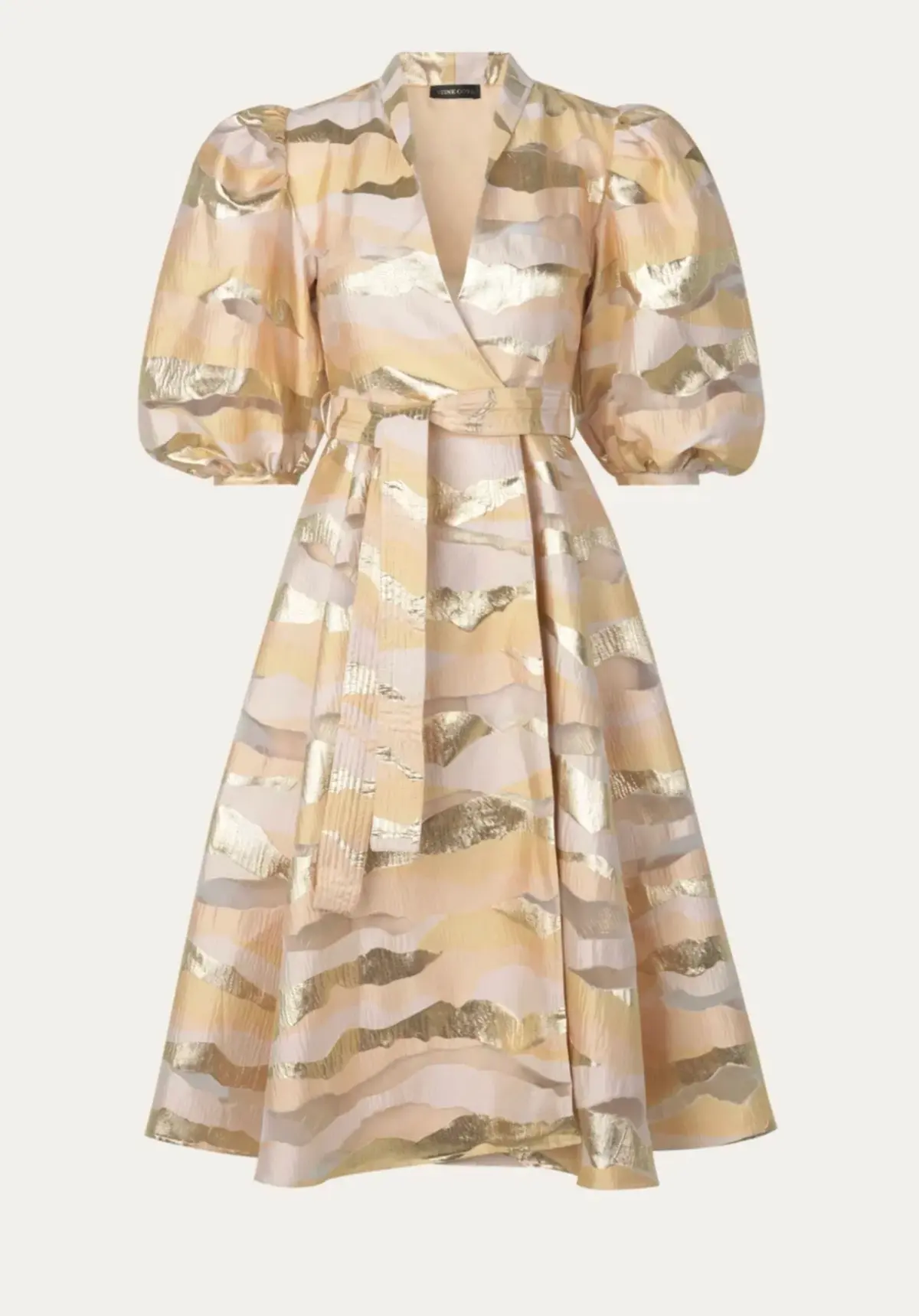 Stine Goya Belinda Gold Horizon Puff Sleeve Midi Dress Gold Size XS/AU 4 - Image 5