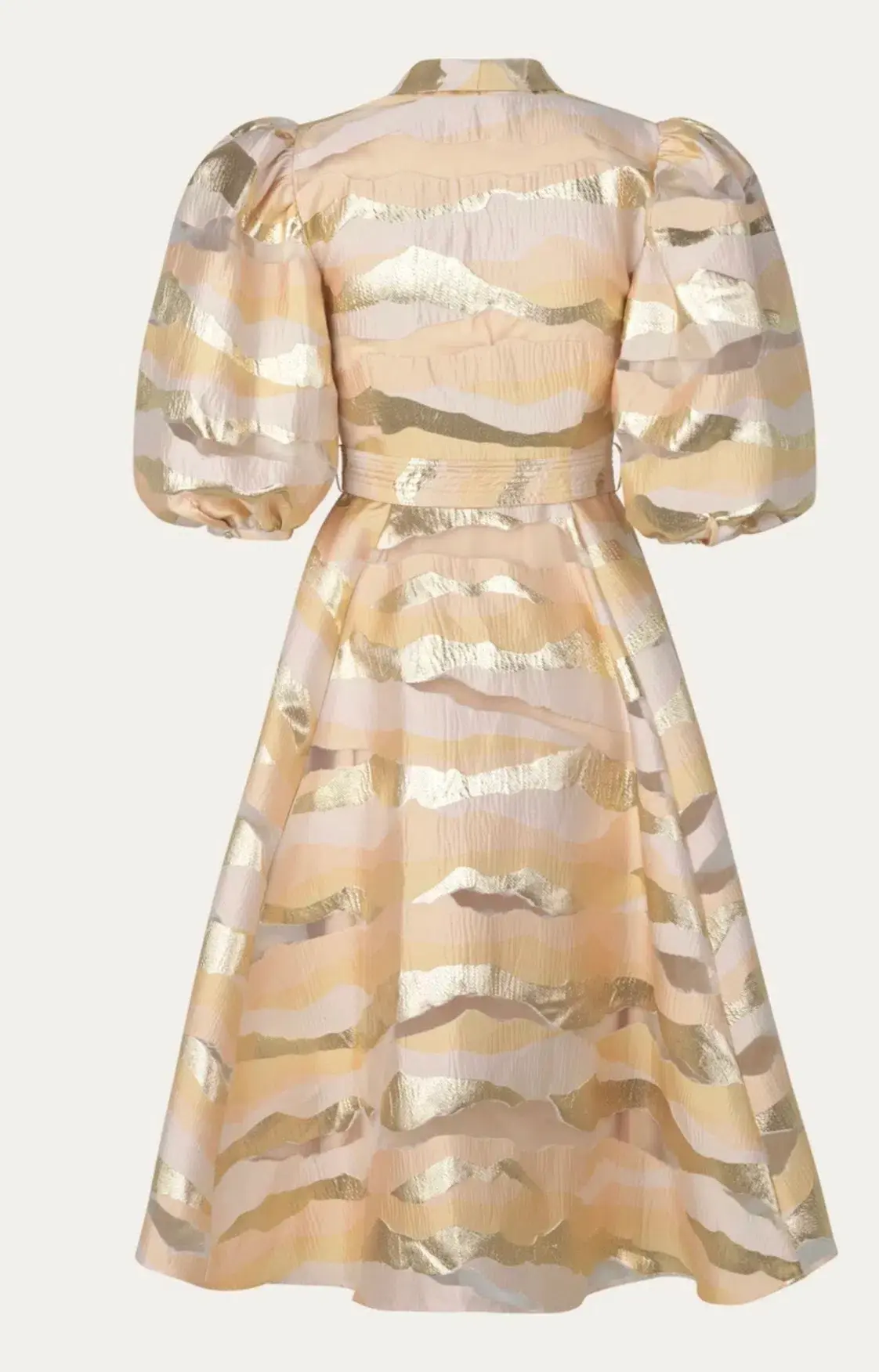 Stine Goya Belinda Gold Horizon Puff Sleeve Midi Dress Gold Size XS/AU 4 - Image 4