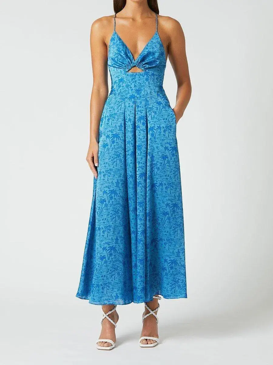 Scanlan Theodore Silk Tropical Strappy Dress Blue Size 8  - Image 1