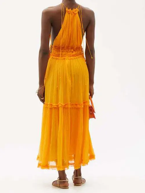 Zimmermann Mae Ruffled Silk Midi Dress Mango Size 2 / Au 12 - Image 2