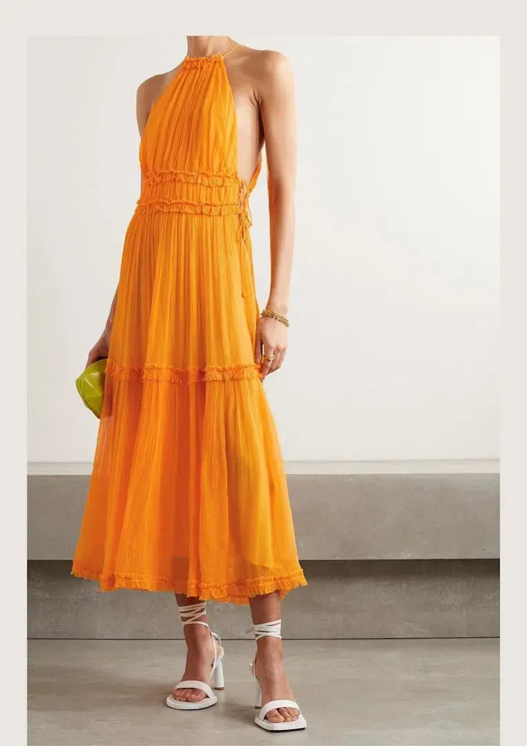 Zimmermann Mae Ruffled Silk Midi Dress Mango Size 2 / Au 12 - Image 1