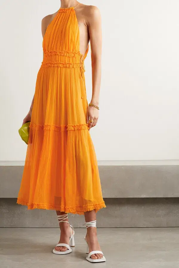 Zimmermann Mae Ruffled Silk Midi Dress Mango Size 2 / Au 12 - Image 3