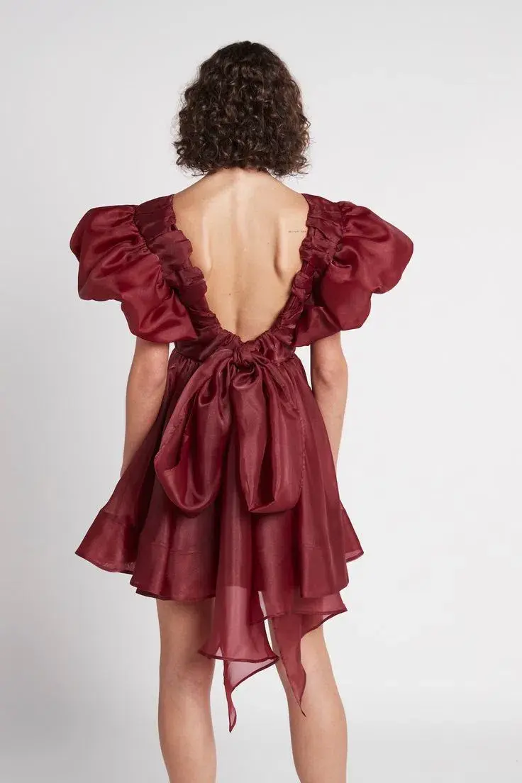 Aje Gretta Organza Mini Dress Burgundy Size 8  - Image 2