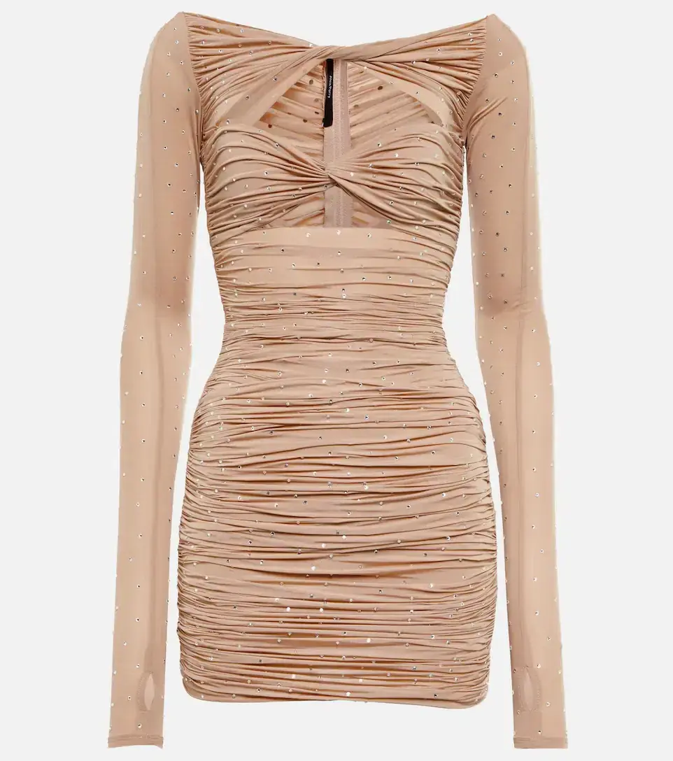 Alex Perry Tinley Crystal Embellished Mini Dress Beige Size 8 - Image 3