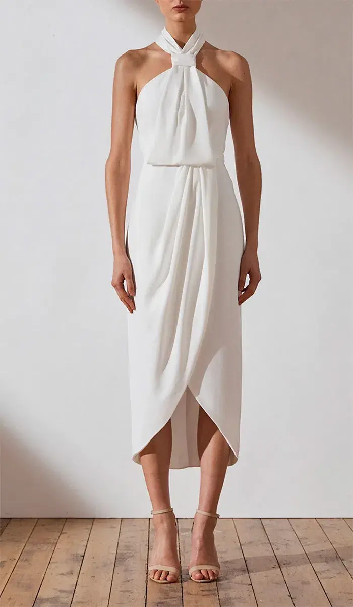Shona Joy Knot Draped Midi Dress Ivory Size 10 - Image 2
