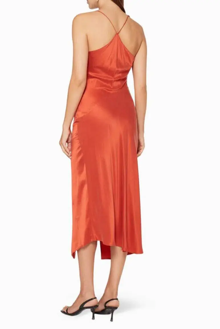 One Fell Swoop Muse Asymmetric Midi Dress in Burnt Orange Size 6 - Image 2