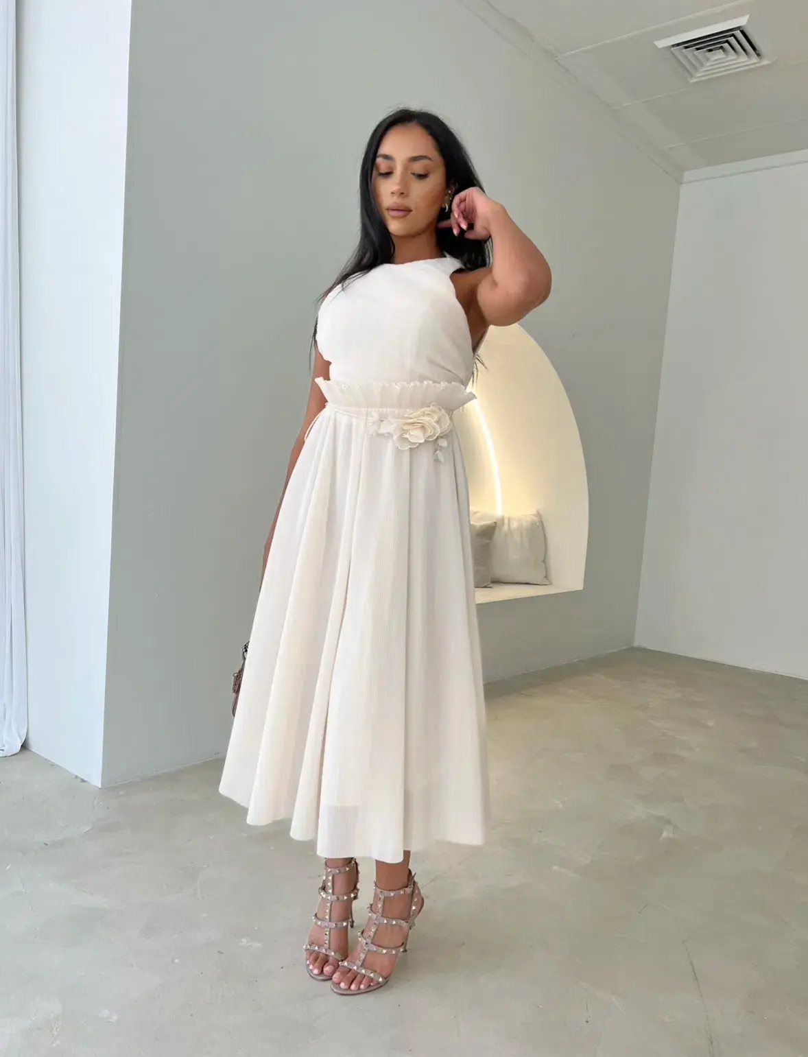 Zimmermann Pleated Picnic Midi Dress Ivory Size 2 / Au 12 - Image 1