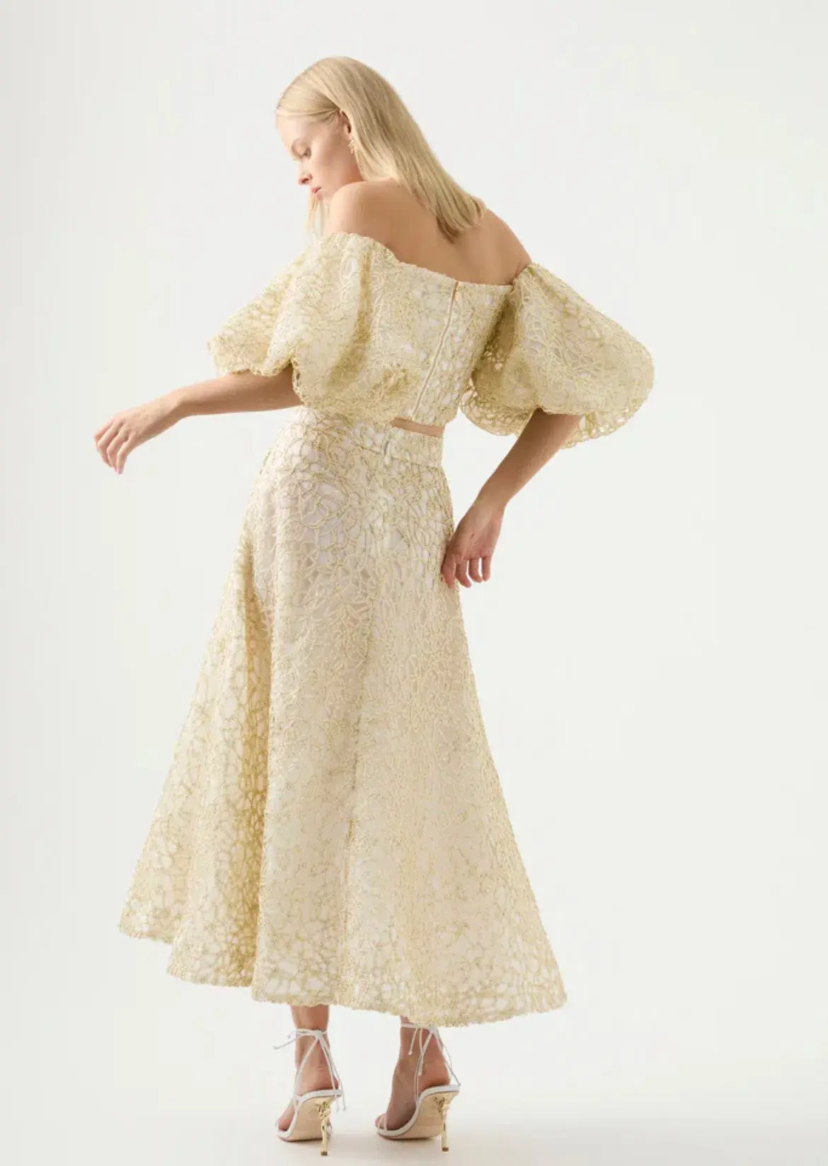 Aje Patina Lace Top and Midi Skirt Set Ivory Size 8/10 - Image 3