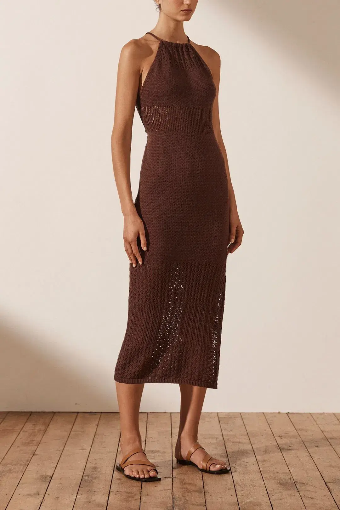 Shona Joy Calypso Crochet Open Back Midi Dress Brown Size S / Au 8 - Image 2