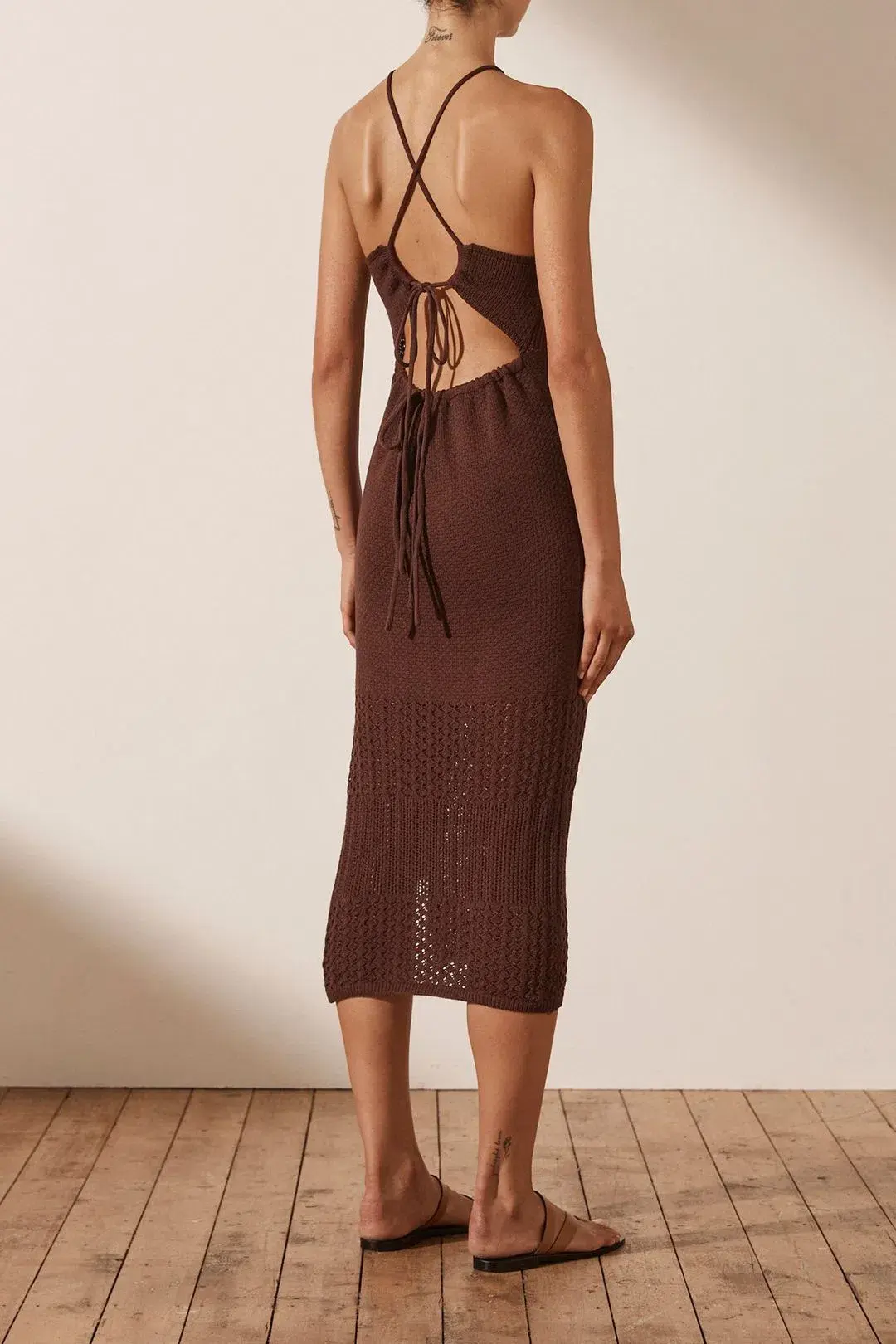 Shona Joy Calypso Crochet Open Back Midi Dress Brown Size S / Au 8 - Image 4