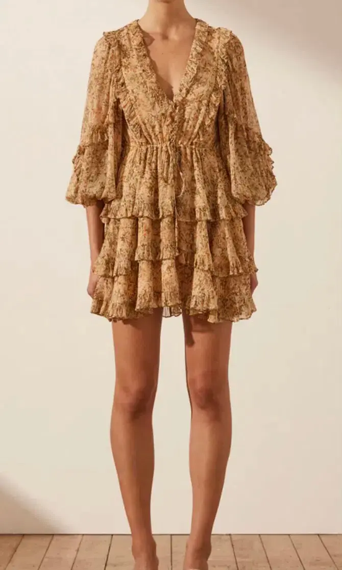 Shona Joy Louise Balloon Sleeve Frill Mini Dress Multi Size 10 / M - Image 1