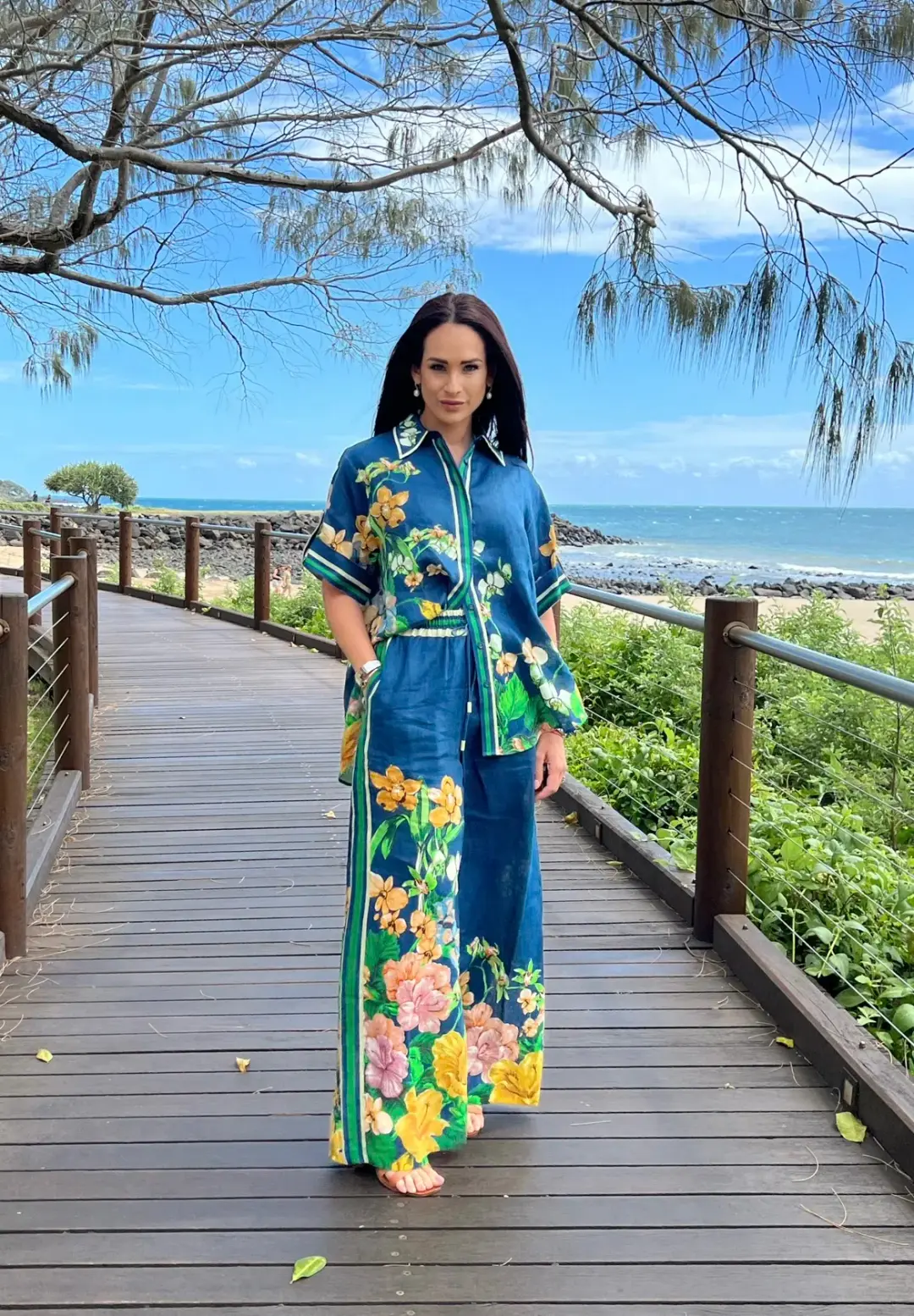 Alemais Lyla Linen Pant and Shirt Set Floral Size AU 6 for rent on The Volte - main image