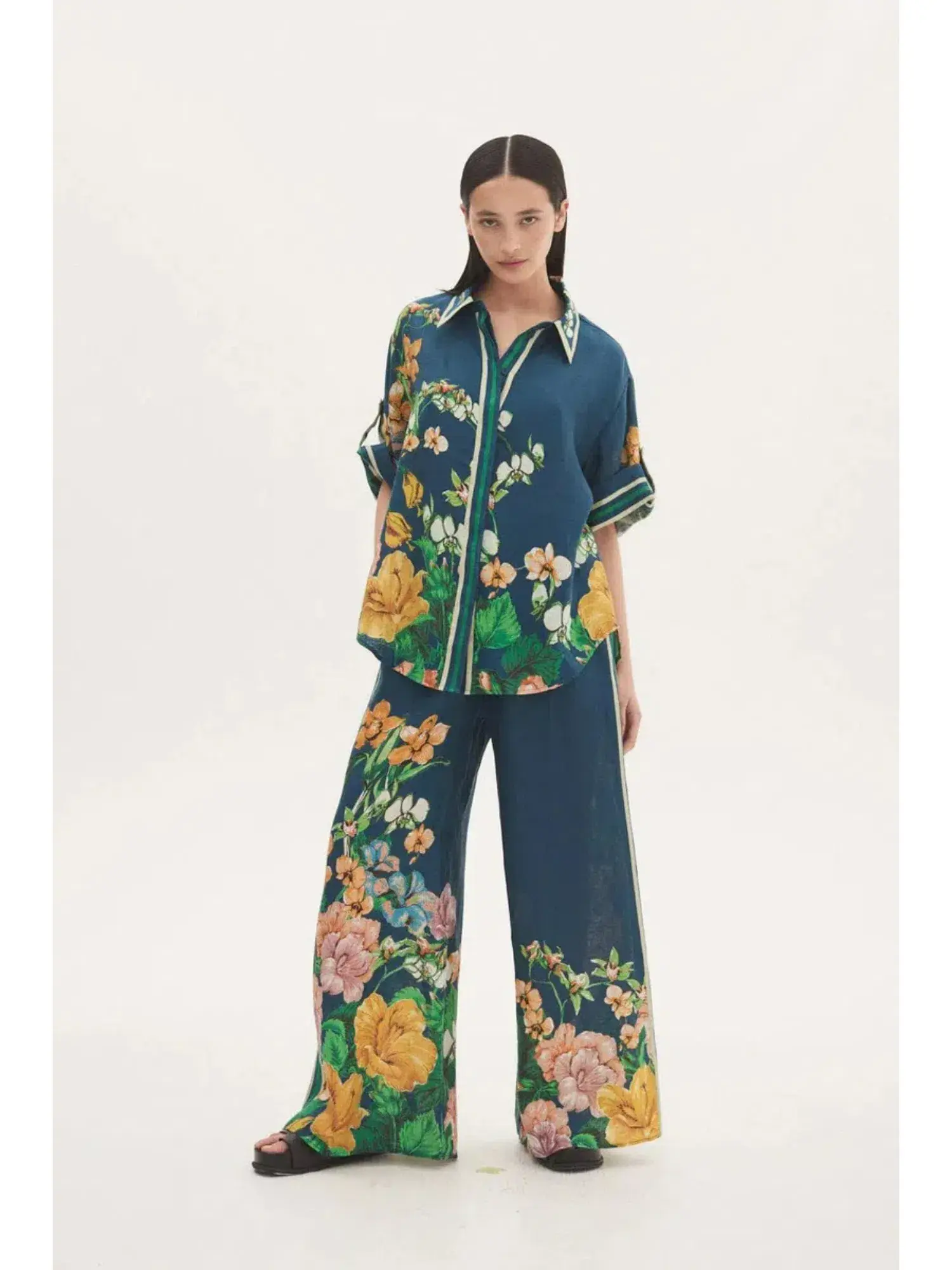 Alemais Lyla Linen Pant and Shirt Set Floral Size AU 6 - Image 1