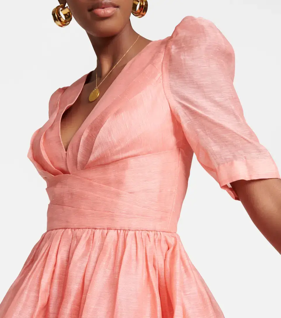 Zimmermann Wonderland Silk Linen Mini Dress Pink Size 1 / Au 10 - Image 2
