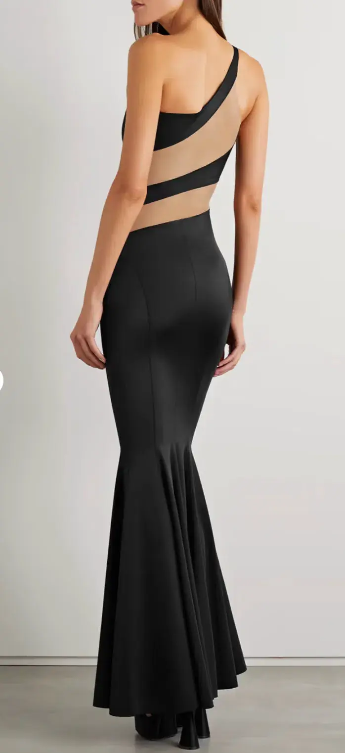 Norma Kamali Snake One-Shoulder Mesh-Paneled Stretch-Jersey Gown Black Size xxs - Image 5