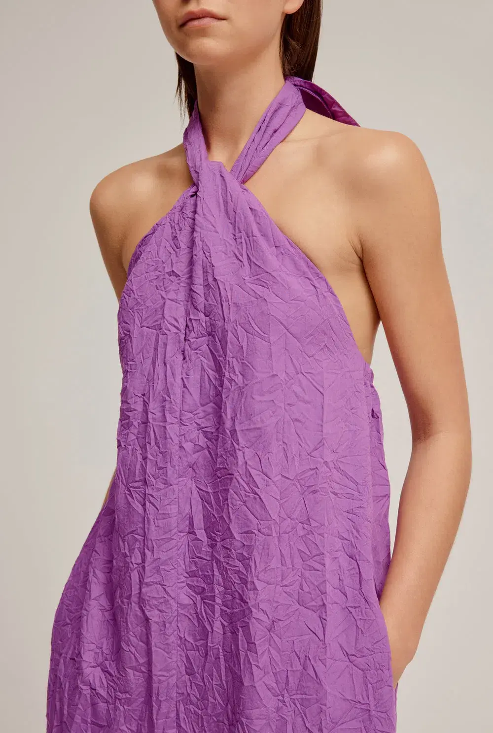 Venroy Crushed Halter Midi Bright Purple Size S/AU 8 - Image 3