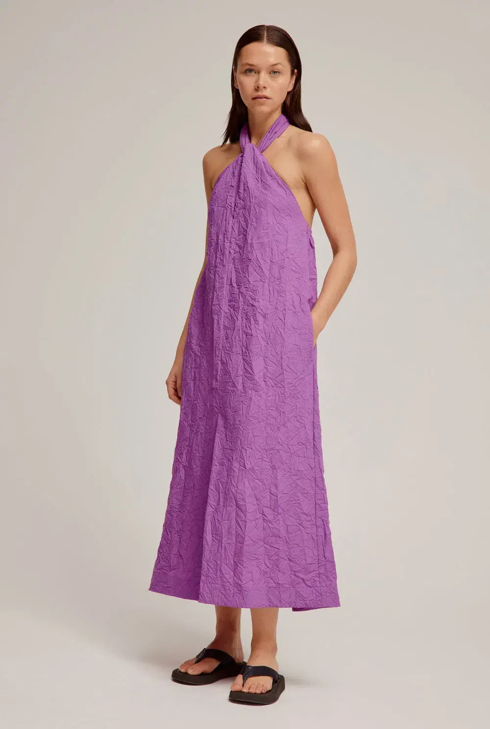 Venroy Crushed Halter Midi Bright Purple Size S/AU 8 - Image 2