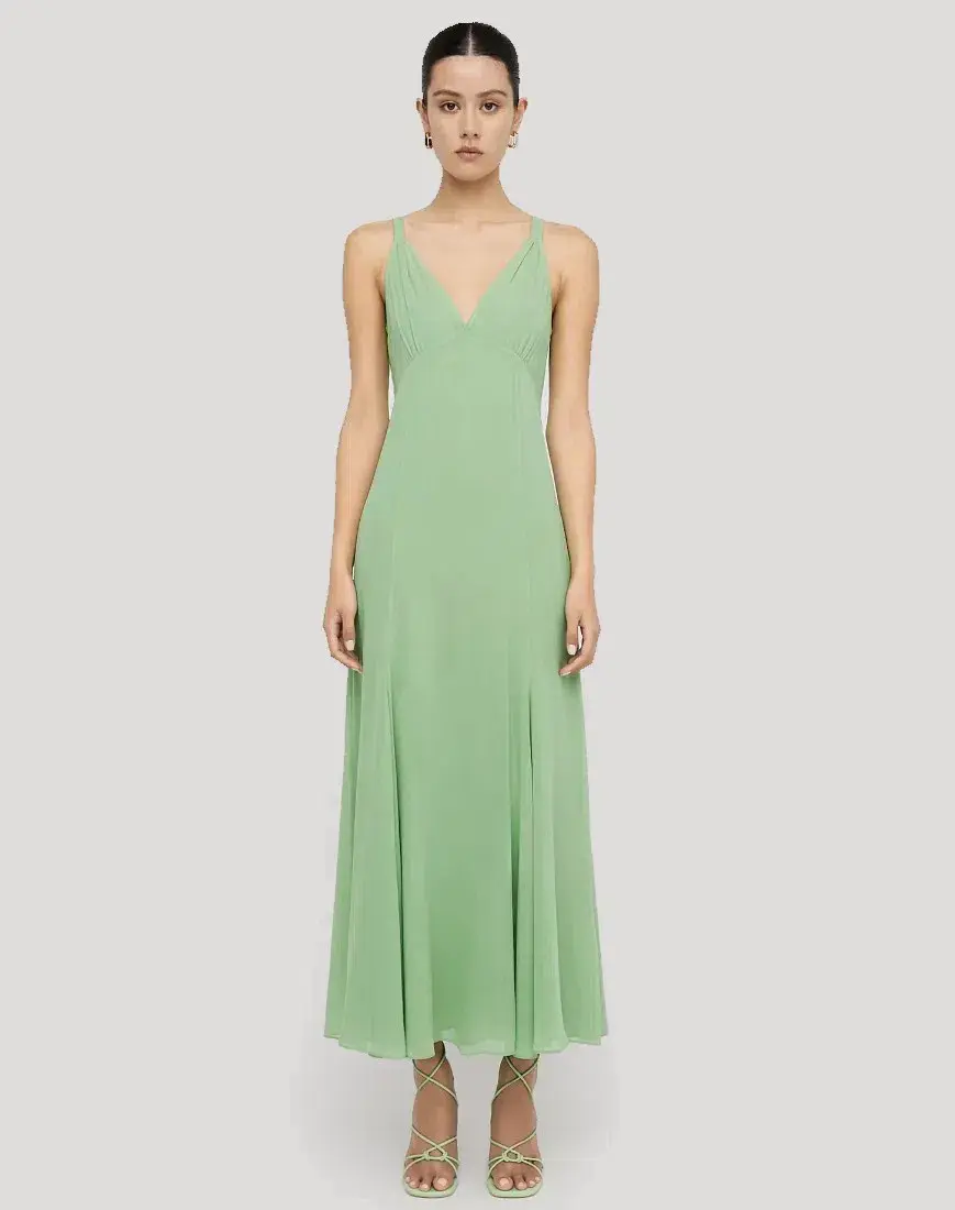 Scanlan Theodore Silk Georgettet Slip Dress Green Size AU 10 - Image 1