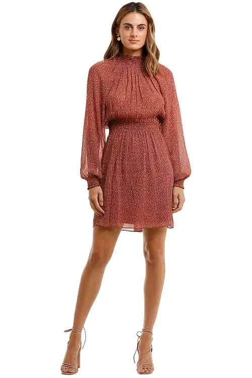 Saba Filigree Silk Mini Dress in Rust in Size 10 for rent on The Volte - main image