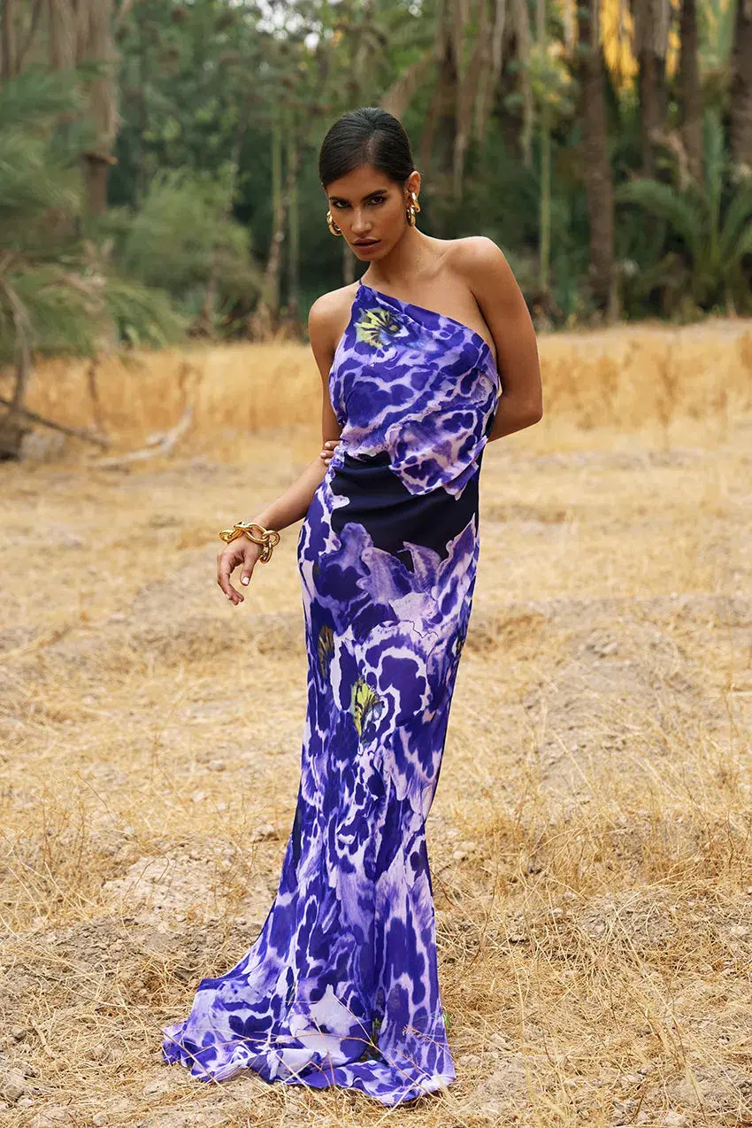 Rat & Boa Simonetta Maxi Dress Purple Orchid Print Size S/Au 8 - Image 1