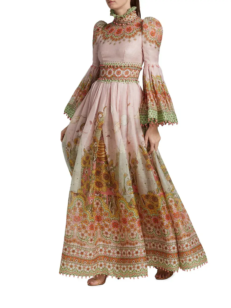 Zimmermann Kaleidoscope Kaleidoscope Bell-Sleeve Gown Leo Zodiac Print Size 0/Au 8  - Image 3