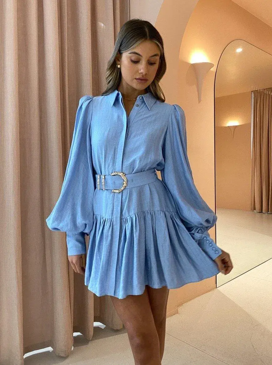 Acler Sherwood Mini Dress Blue Size AU 10 for rent on The Volte - main image