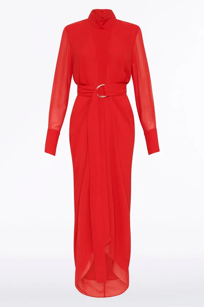 Carla Zampatti Style Icon Waterfall Dress Red Size 14 for rent on The Volte - main image