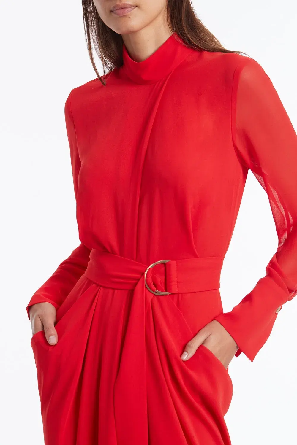 Carla Zampatti Style Icon Waterfall Dress Red Size 14 - Image 2