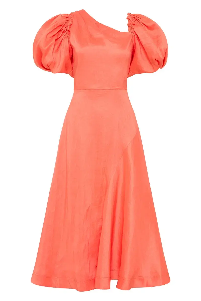 Aje Maia Off Shoulder Midi Dress Coral Size 10 for rent on The Volte - main image