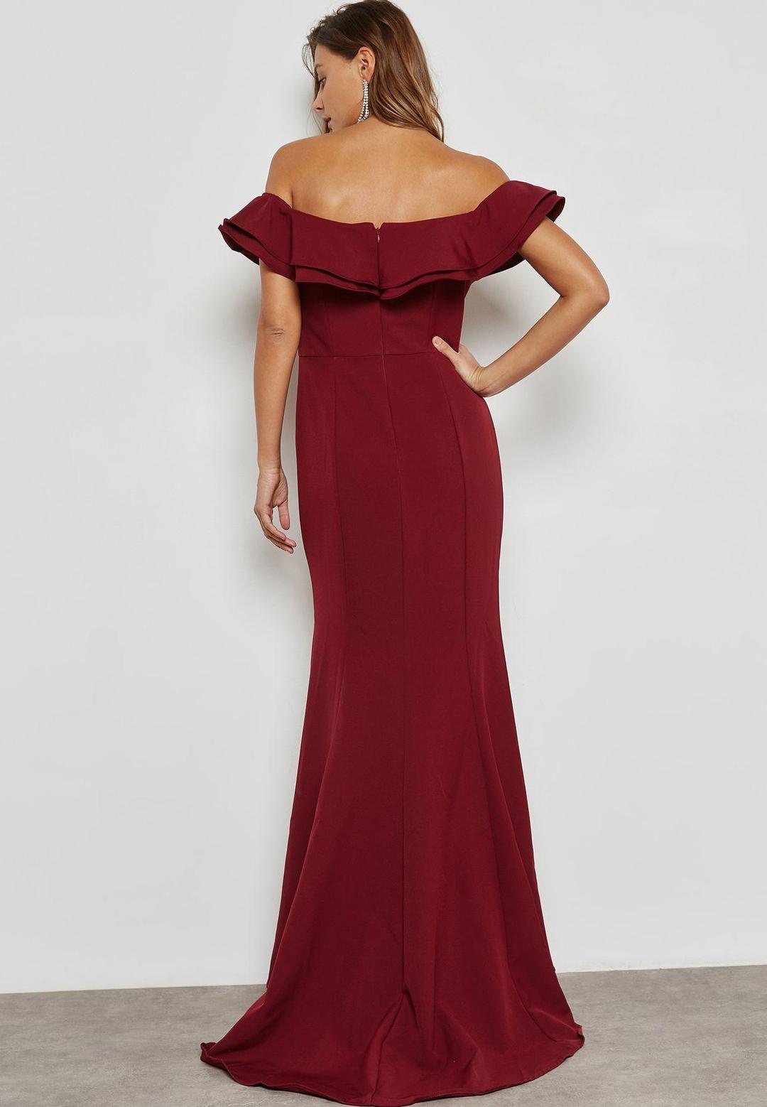 Jarlo Bardot Slit Dress Red Size 10 for rent on The Volte - main image