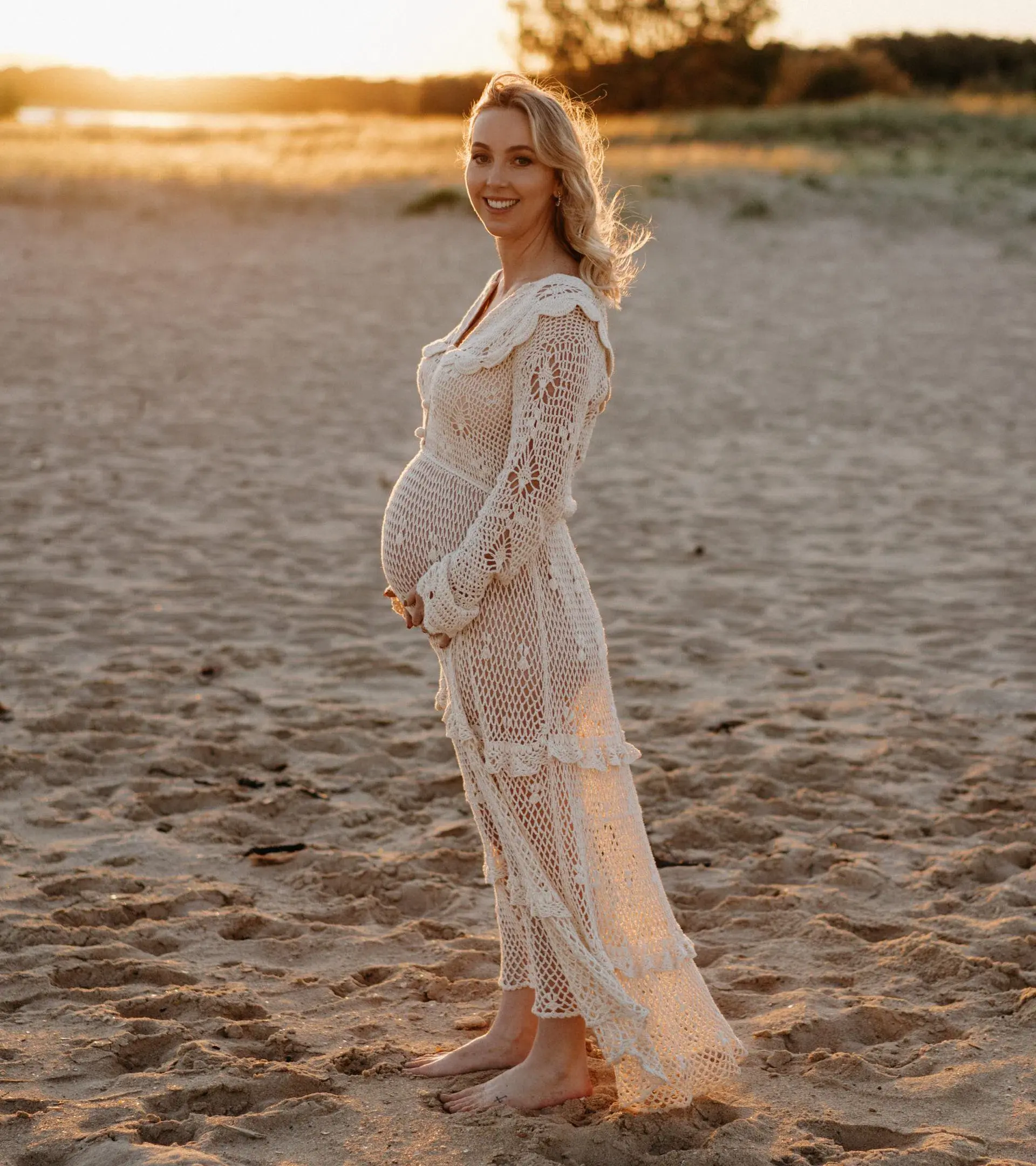 Chasing Unicorns Wishing You Were Here Crochet Maxi Dress Cream Size XL / AU 14 - Image 3