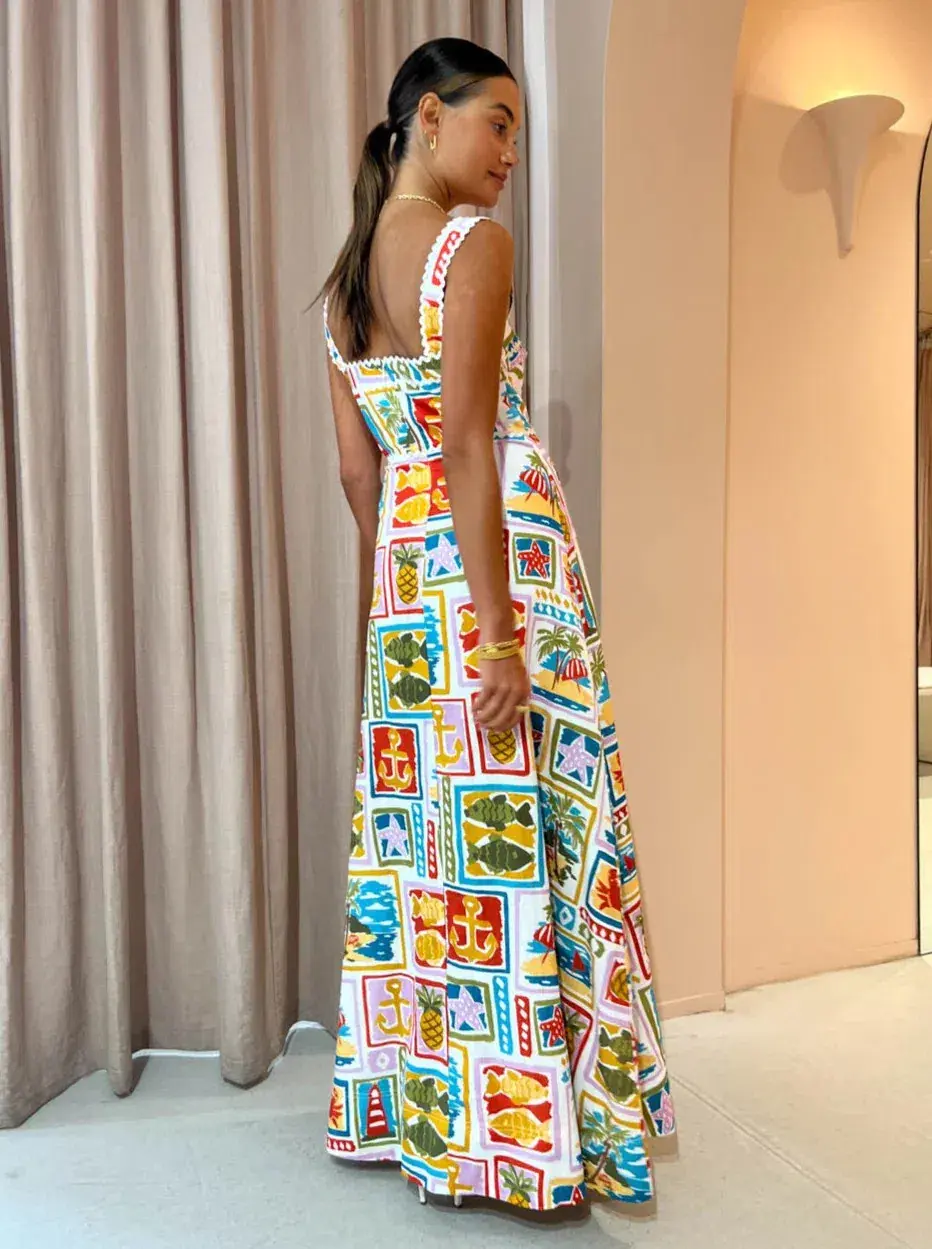 By Nicola Goldie Maxi Dress in Summer Vacation Multi-colored Size AU 6 - Image 3