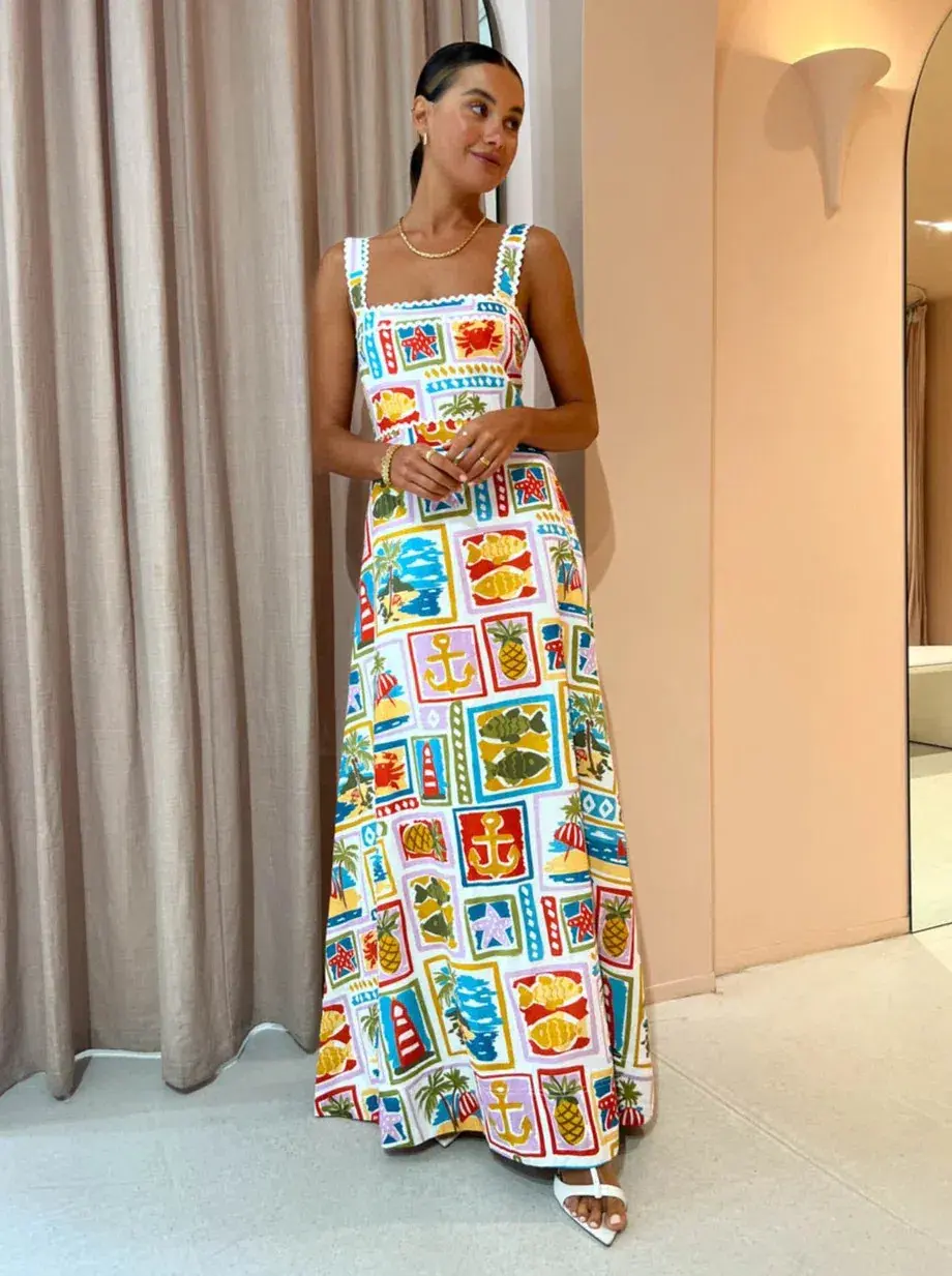 By Nicola Goldie Maxi Dress in Summer Vacation Multi-colored Size AU 6 - Image 1