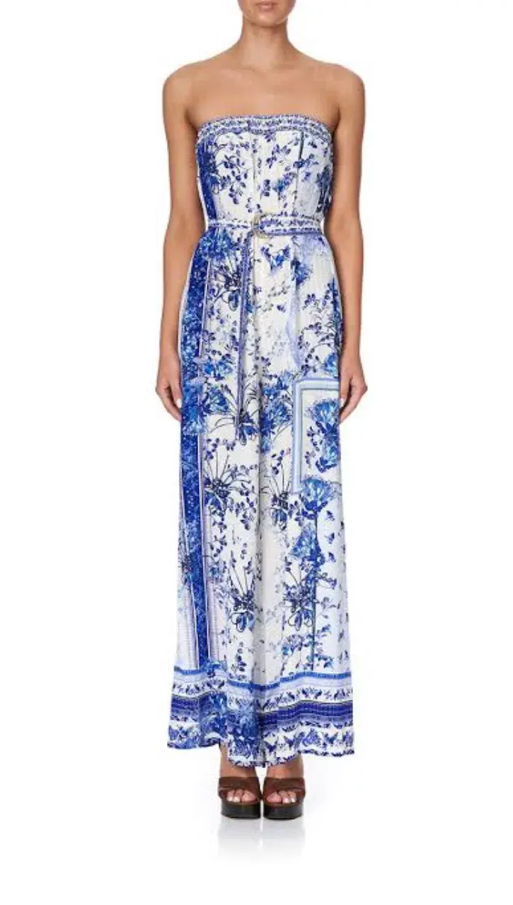 Camilla Strapless Jumpsuit With D Ring Belt in Cards From The Coast Print Size XS / Au 8 - Image 1