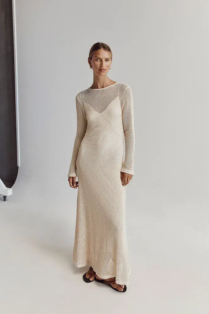 DISSH Ophelia Long Sleeve Crochet Maxi Dress Natural Size 10 / M - Image 5