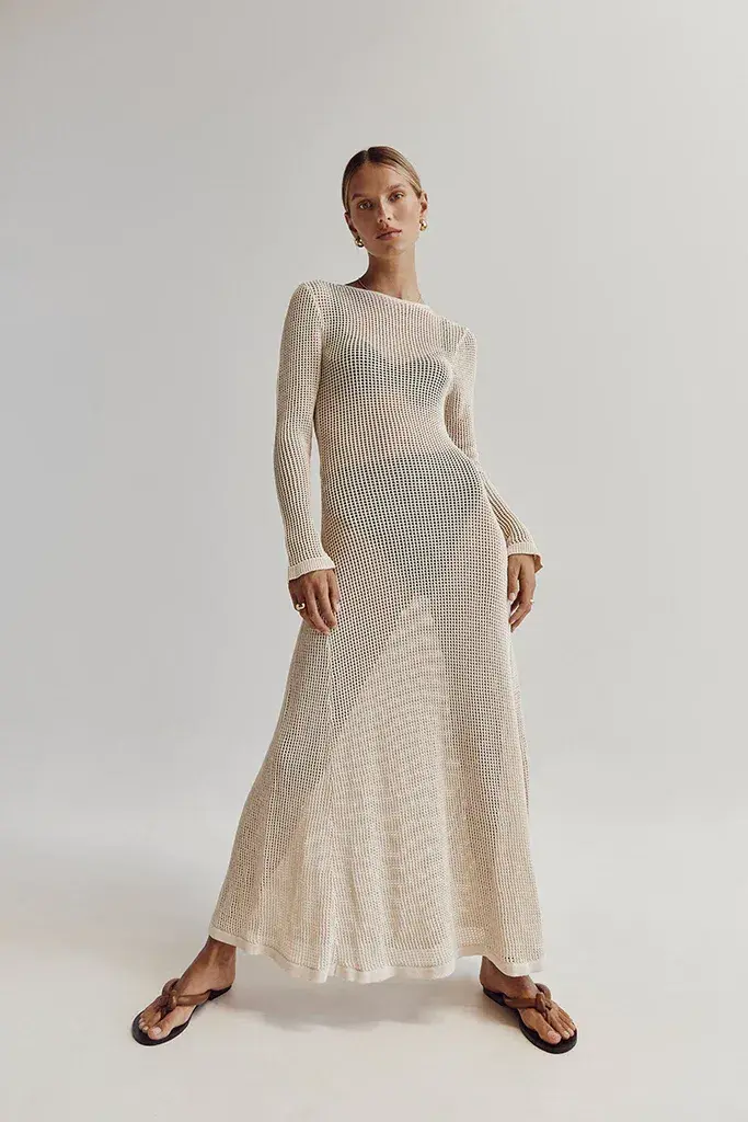 DISSH Ophelia Long Sleeve Crochet Maxi Dress Natural Size 10 / M - Image 7