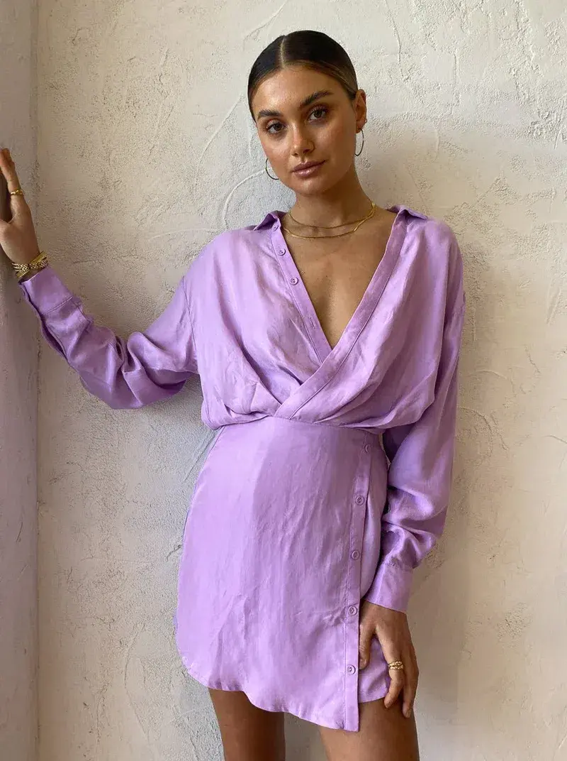 Sovere Encore Mini Shirt Dress Frosted Lilac Size M / Au 10 - Image 4
